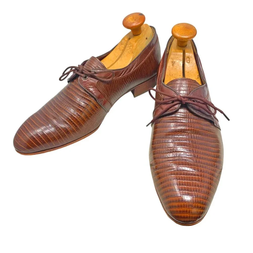 Vintage Rodolfo‎ Valentino Collection Brown Embossed Leather Dress Shoe